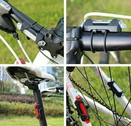 USB Rechargeable Bike Lights Rear Front Hazard Waterproof LED Front & Rear Light