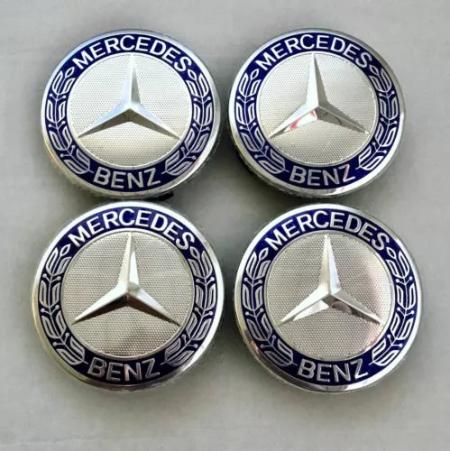 4 x Blue Mercedes Benz 75mm Alloy Wheel Centre Caps AMG A B C E S M Class Hub