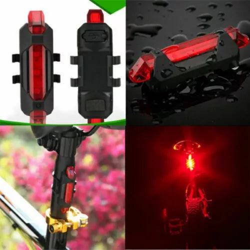 USB Rechargeable Bike Lights Rear Front Hazard Waterproof LED Front & Rear Light