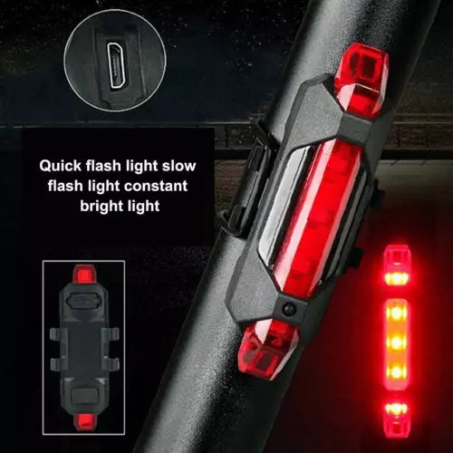 USB Rechargeable Bike Lights Rear Front Hazard Waterproof LED Front & Rear Light