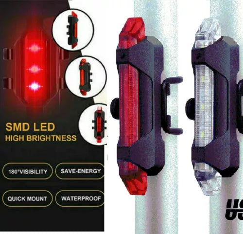 USB Rechargeable Bike Lights Rear Front Hazard Waterproof LED Front & Rear Light