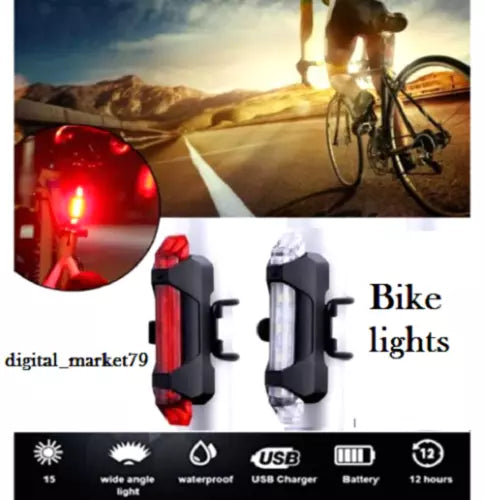 USB Rechargeable Bike Lights Rear Front Hazard Waterproof LED Front & Rear Light