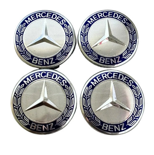 4 x Blue Mercedes Benz 75mm Alloy Wheel Centre Caps AMG A B C E S M Class Hub